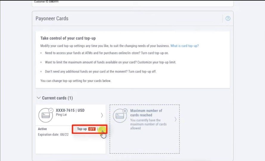 Activate Your Payoneer Card Top-Up Option