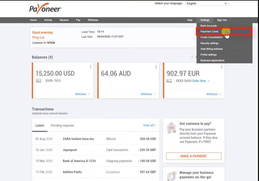 Log In To Your Payoneer Account