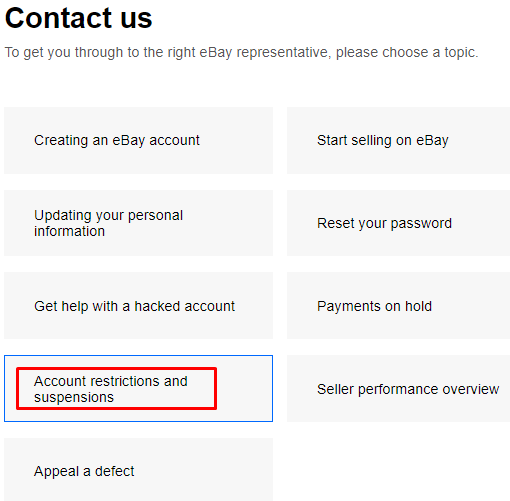 Click on “Account holds, restrictions, and suspensions.”