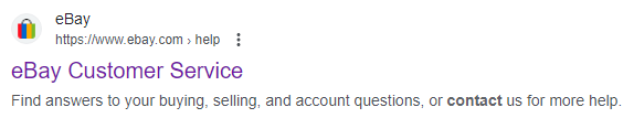 Start a Google search, “eBay Contact eBay Customer Service.”