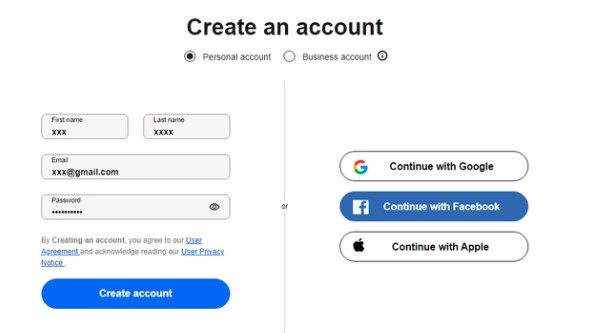 You can either create an account using email or your Facebook account